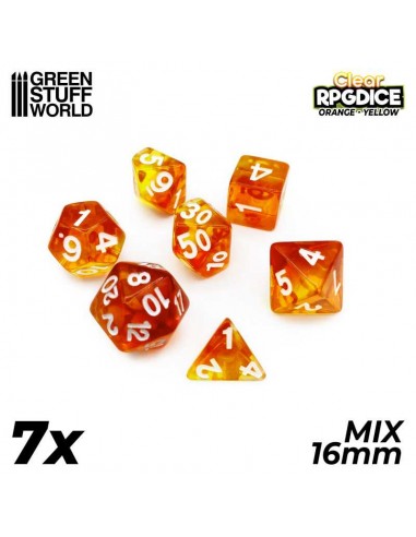 7x Mix 16mm Dés de Jeu - Orange - Jaune